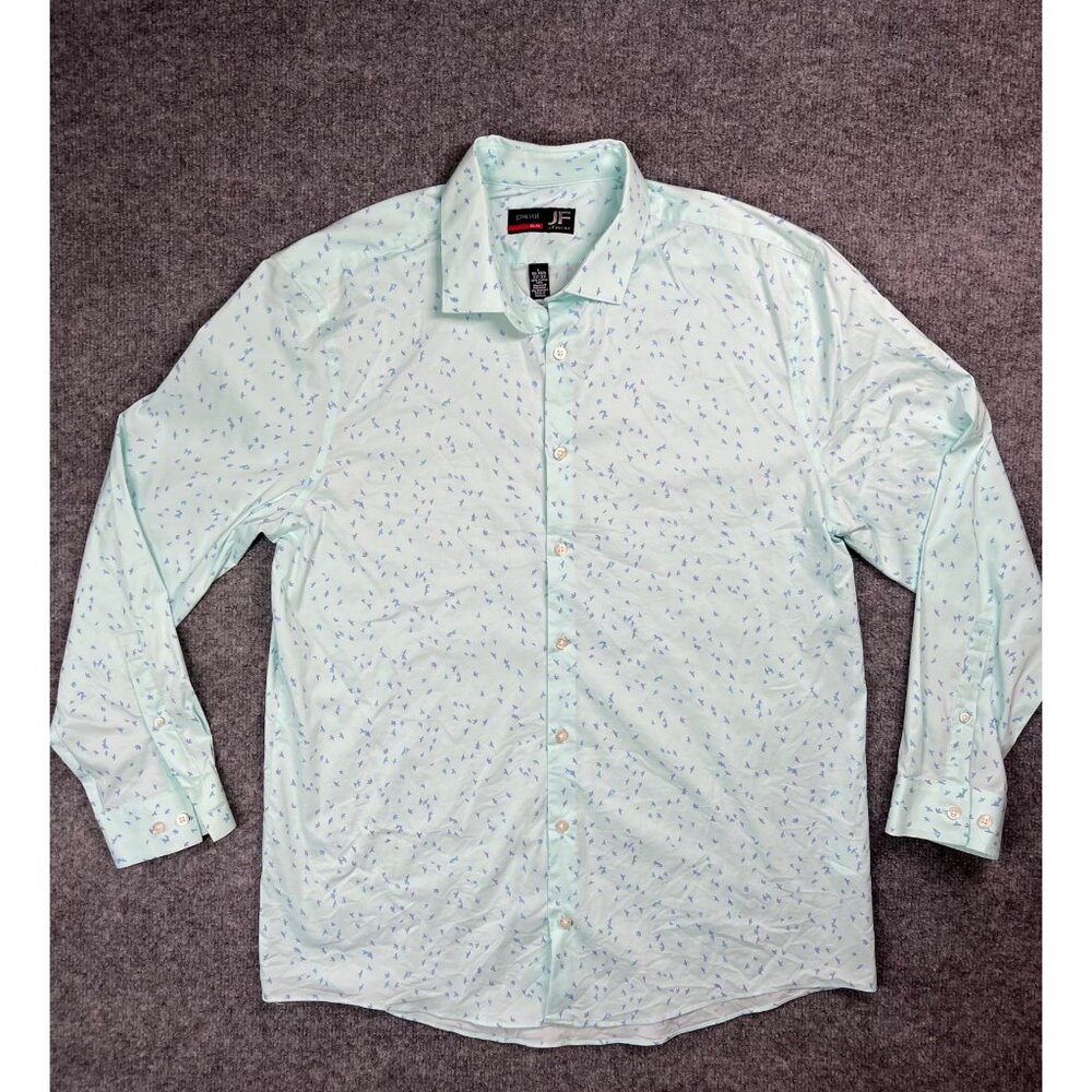 JF J.Ferrar Men's Slim Fit Stretch Dress Shirt L 16-16.5 32-33 Lt blue patterned